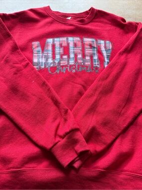 Jerzees Red 'Merry Christmas' Plaid Graphic Sweatshirt